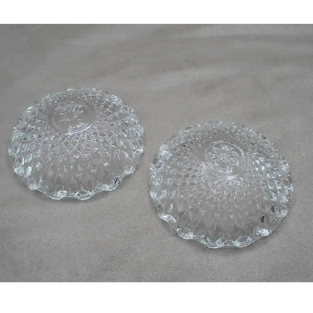 Covetro Trinket Clam Shell Box Diamond Pattern Vintage Italy Clear Glass MCM